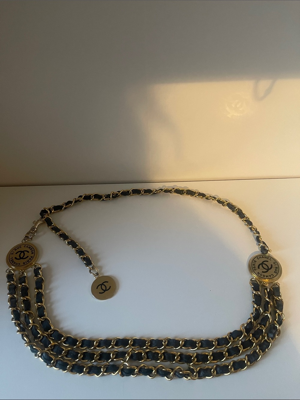 Gold and Black Chain-Link Designer Logo Belt